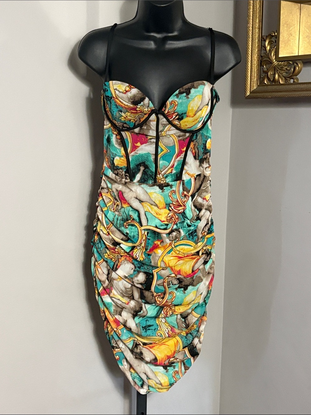 LAST CHANCE NEW Large Body By Me Mesh Mini Dress Turquoise Multicolor NWT - Picture 2 of 5